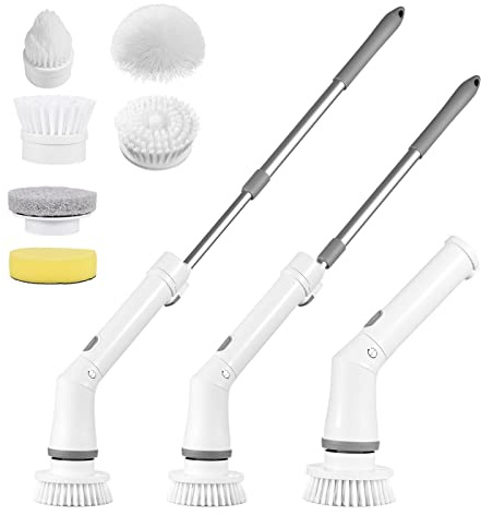 Wakects Wakects Electric Spin Scrubber mit Verlängerungsstange, Schneller und Effektiver Reinigung, Kabelfreier Gebrauch, 6 Austauschbare Bürstenköpfe, Breite Anwendungen für Badezimmer