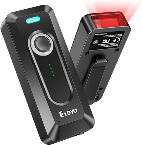 Eyoyo 2D QR Bluetooth escáner de código de Barras inalámbrico con Clip, batería de 2000mAh con indicador de Nivel, Lector de código de Barras Mini portátil para el inventario de Libros