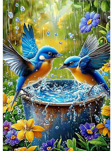MOGTAA Kits de arte de diamantes de pájaro para adultos, kits de pintura de diamantes 5D para adultos principiantes, flores de bricolaje redondos de puntos de diamante para adultos, arte de gemas para