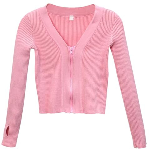 Generisch Girls' Ballet Dance Crop Top Pullover Long Sleeve Sports Sweatshirt with Thumb Hole Long Sleeve Shirt Boys, pink, 4-5 Years