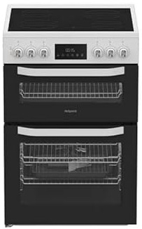 HTE6VDCW 60cm Electric Ceramic Cooker, Fan Oven, Multiflow Technology, Double Oven, Ceramic Hob, Easy Clean Enamel, Precision Temperature Control, White