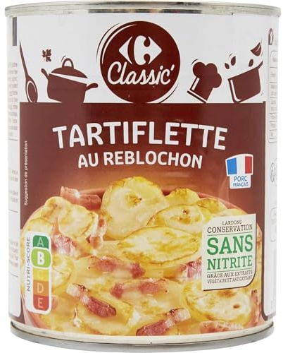 CARREFOUR CLASSIC' - Tartiflette avec Reblochon AOP et Lardons Fumés - Plat Cuisiné - la boite de 800g - Le Lot De 4