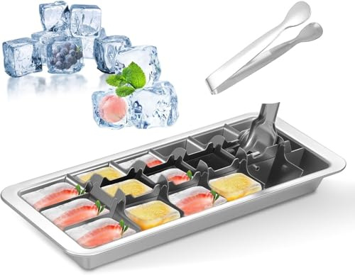 Stainless Steel Ice Cube Tray 18 Slot Removable Metal Ice Cube Maker with Easy Release Handle Detachable Freezer Square Ice Cube Mold for Making Various Ice Cubes and Frozen Foods