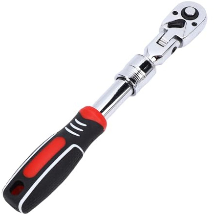 Duokon 1 4in Drive Socket Wrench, Cr Mo Flexible Head Ratchet Wrench with 72 Tooth Fast Release Locking 180 Degree Adjustable 21 to 28cm for Tight Spaces Mechanics