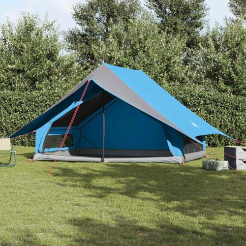 Kaloriko Familienzelt mit Dach Blau und Grau, 315 x 286 x 200 cm, wasserdichtes Tunnelzelt mit Fiberglasgestänge, tragbares Outdoor Campingzelt für Wandern, Trekking, Strand, Festival, Reise