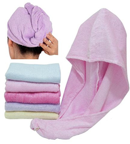 Happyit 1 st högkvalitativ 100 % bambufiber mjuk huvudhandduk supermagi absorberande hårtorksmössa för kvinnor flickor dam bad dusch, Rosa