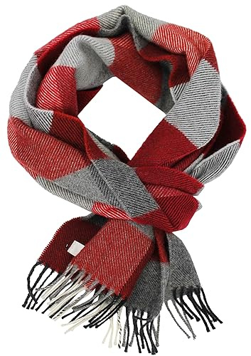 Rotfuchs Wollschal Winterschal Herrenschal weich & Warm Karo modisch Wolle Made in Germany (rot grau, 180 x 30 cm)