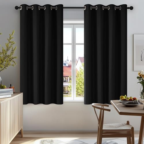 Deconovo Solid Curtains Window Treatment Room Darkening Blackout Curtains Thermal Insulated Eyelet Curtains for Bedroom 52x 54 Black 1 PAIR
