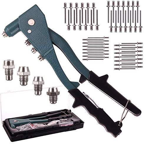 Hand Nietzange, Praktische Hebelnietzange inkl. 50 Aluminium-Nieten, Handliche Blindnietzange Nietmutternzange, Solide Popnietzange von 2.4 bis 4.8 mm für handwerkliche Nietarbeiten