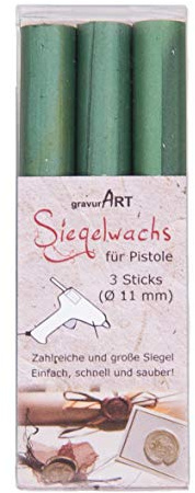 gravurART Siegelwachs flexibel, 11mm Durchmesser für Wachspistole, Farbe Grün-perl. 3 Stangen
