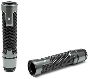 Motorbike Hand Grips & Bar Ends for 22mm 7/8-inch Handlebars with Enhanced Comfort and Style - Grey Anodised Aluminium and Rubber | Suitable for all Street Motorcycles and Road Bikes | 2 PCS