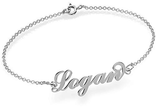 JoelleJewelryDesign Personalisiertesnamensarmband/Fußkette für Kinder 18K Weißgold vergoldet