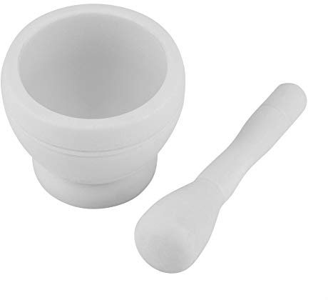 Nikou Mortar and Pestle Set, Manual Plastic Garlic Grinder Spice Herb Mortar Pitcher Pestle Set Garlic Press Pounder Grinding Bowl Multi Functional Kitchen Tool (White)