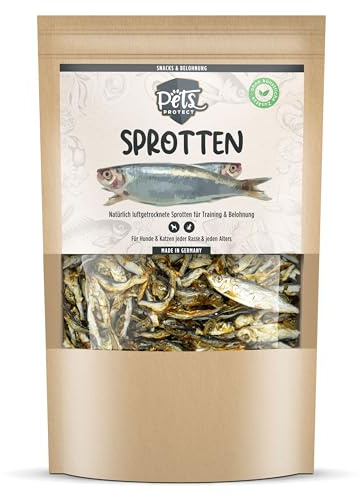 Pets Protect Spratti 150 g, prelibatezze di pesce essiccato intero essiccato per cani e gatti di tutte le età, fornitore di sostanze nutritive e vitali ricco di proteine, adatto per piatti BARF