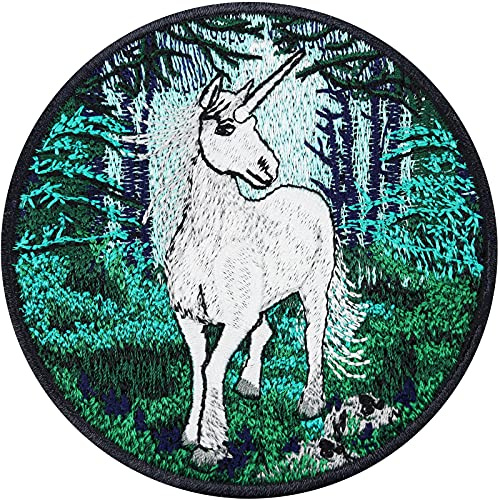 Enhörning lapp/stryktbild att sy på/stryka på | Alihorn enhörning lapp | magisk skog påstrykning jeans lappar Pegasus flicka barn gåva applikation för alla tyger | 80 x 80 mm