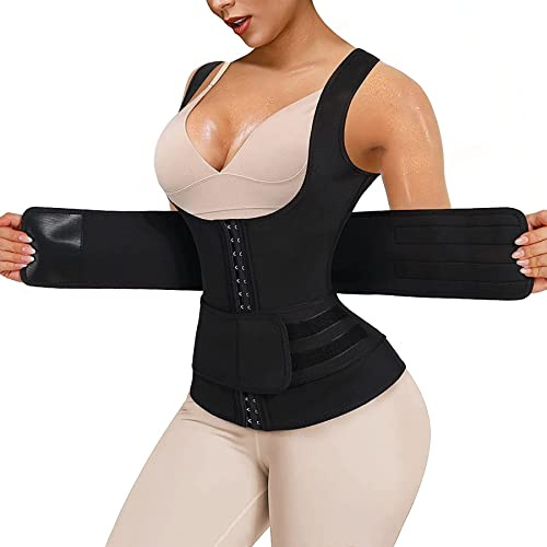 CHUMIAN Sauna Weste Damen mit Bauchweggürtel Neopren korsett Verstellbarer Bauchweg Taillenformer Fitness waist trainer shapewear tank top