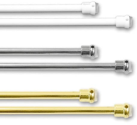 Byour3 - Par De Barras Cortinas Extensibles Para Ventanas Varillas De Tensión TELESCÓPICAS Sin Taladro Palo Ajustable Portavisillos Salón Cocina Baño Oficina (Cromo Brillante Round, de 63 a 110 cm)