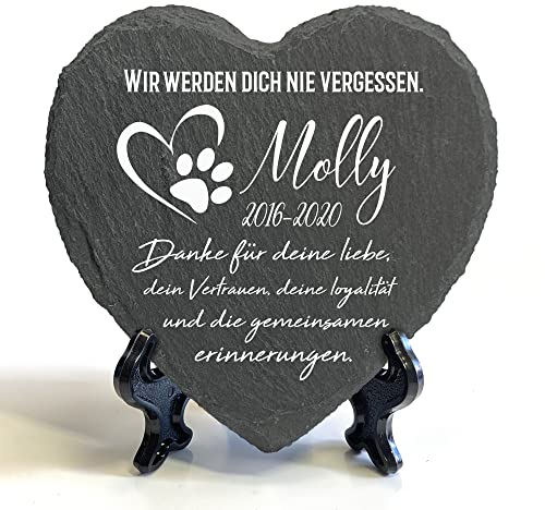 Individueller Personalisiert Groß Herzform Tiergrabstein Schiefer Gedenkstein + Ständer für Hund, Katze und andere Haustiere Tiere - Größe | 25 x 25 cm | - Herz & Pfote