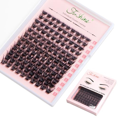 Fenshine Cluster Lashes Individual Lashes Wide Stem C/D Curl 9-15mm Length DIY Eyelash Extension Individual Soft False Lashes for Personal Use at Home (FD20, MIX 9-15mm)
