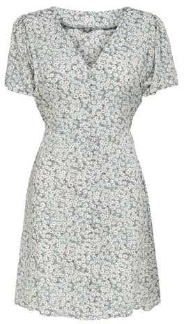 ONLY Robe Courte décontractée pour Femmes Motif Estival Robe Chemisier à Manches Courtes, Couleurs:Gris, Taille:XS