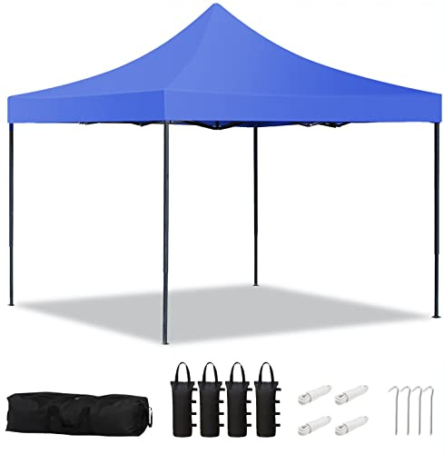 10x10 Pop Up Canopy, Commercial Instant Shelter Tent, Portable Folding Ez up Canopy with 4 Sand Bags, Heavy Duty Waterproof Patio Event Tent for Outdoor Wedding, Camping, Beach, Blue