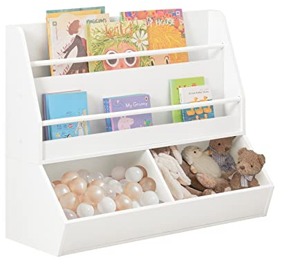 SoBuy KMB56-W Bücherregal für Kinder Kinderregal Aufbewahrungsregal mit 2 Ablagen und 2 offenen Fächern Spielzeugregal Kinderzimmer Möbel weiß BHT ca.: 90x74x35cm