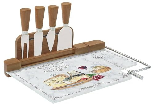 Coffret Plateau A Fromage 31,5X20CM en Verre ET Bambou