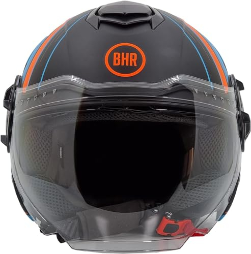 BHR Casco Jet Doppia Visiera 830 FLASH, Casco Scooter Omologato ECE 22.06, Casco Moto Jet Leggero & Confortevole con Visiera Interna Parasole, Cool Black (Opaco), XL