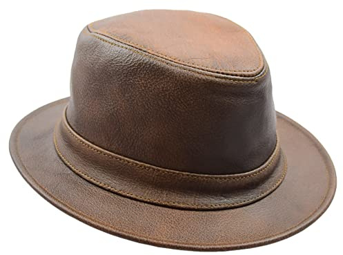A1 FASHION GOODS Äkta läder klassisk Fedora Trilby Gangster herrhatt Maitland rödbrun, Rödbrun, XL