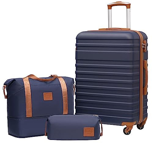 COOLIFE Koffer Trolley Koffer Reisekoffer von ABS Hartschalen Trolley 4 Rollen TSA-Schloss Der Koffer Enthält 1 Reisetasche und 1 Kulturbeutel
