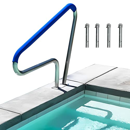 Plerile 98 * 81cm Handlauf Für Schwimmbäder, Handläufe Aus Edelstahl 304 Für Inground-Pools Für SPA, 150KG Tragfähigkeit, Schwimmbad-Treppenschiene Mit Blauer Griffabdeckung 120CM (Size : 2 Pack)