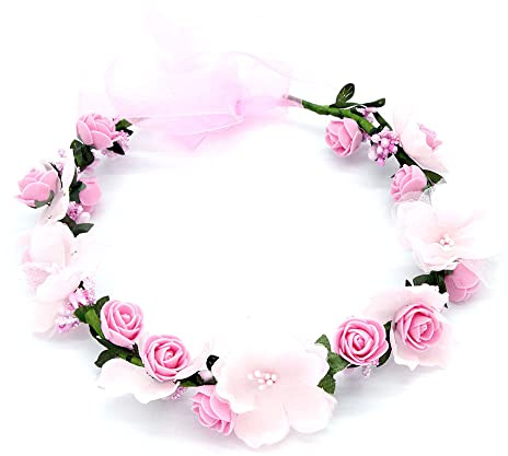 Blumenkranz, Haarreif mit Simulationsblume, Krone, Mädchen, Haarband für Hut, Ornament, Party, Festival, Strand, Arbeit, Hochzeit, Zubehör (Rosa)