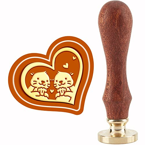 craspire Biberwachs-Siegelstempel Herz Kupfer 25 mm Vintage Abnehmbarer Siegelstempel Messingkopf Mit Holzgriff Umschlag Brief Einladungskarte Hochzeitsgeschenkpaket