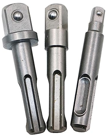 Bestgle 3pcs SDS Plus Shank Impact Socket Adapter Set – 1/4, 3/8, 1/2 Square Drive Drill Extension Bar Connectors, Chrome Vanadium Steel Socket Adapters for Power Tools