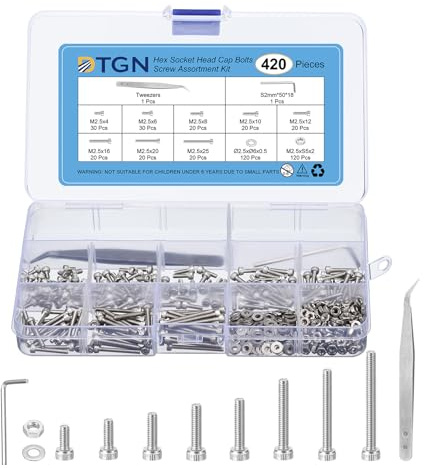 DTGN 420er Pack M2.5x4/6/8/10/12/16/20/25mm (DxH) Sechskantschrauben mit Innensechskant und Muttern - 304 Edelstahl Maschinenschrauben mit Schraubenschlüssel,Unterlegscheiben,Pinzette