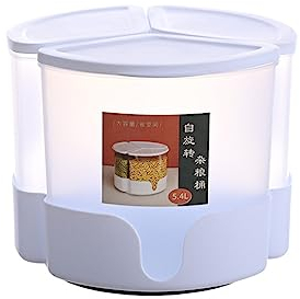 lmoikesz 3-Grid Rotating Grain Rice Dispenser Cereal Separate Moisture Proof Bucket Dry Food Container Oat Corn Tank Storage Box, White