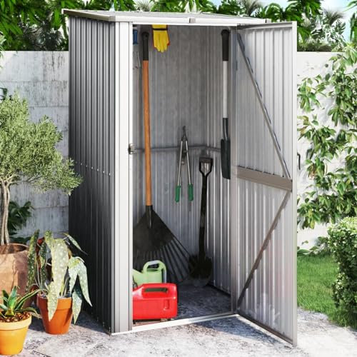 ARKEM Geräteschuppen Grau 118,5x97x209,5 cm Verzinkter Stahl Gartenschrank Holz Wetterfest