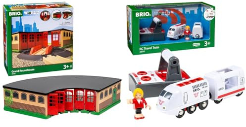 BRIO World 33736 Großer Ringlokschuppen mit Drehscheibe - Zubehör Holzeisenbahn & World 33510 IR Express Reisezug - Elektrische Lokomotive mit Fernsteuerung
