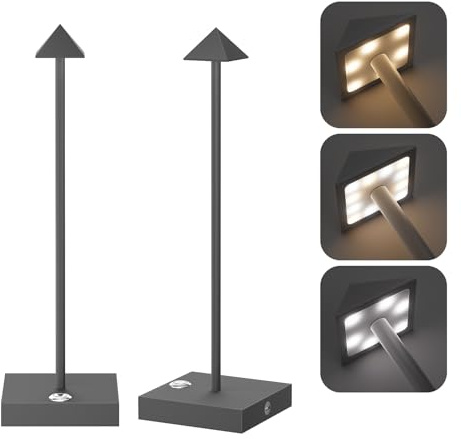 Aipsun 2 PCS Lampada da Tavolo Senza Fili Ricaricabile da Comodino o Scrivania con Presa USB, Lampada da Tavolo in Metallo, Dimmer Touch Cordless Lampada per Camera,Ufficio, Bar(Antracite)
