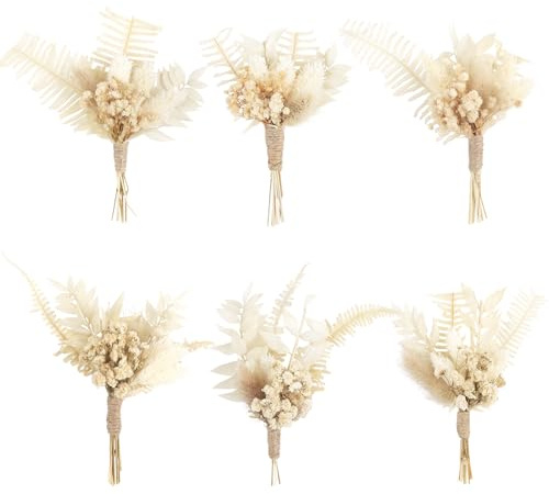 6PCS Mini Boho Dried Flower Bouquet Dried Flowers Small Bouquets Mini Natural Real Plants for Wedding Table Centerpieces Gift Box Cake Bottle Decor Home Vase Decorations DIY Craft (03)