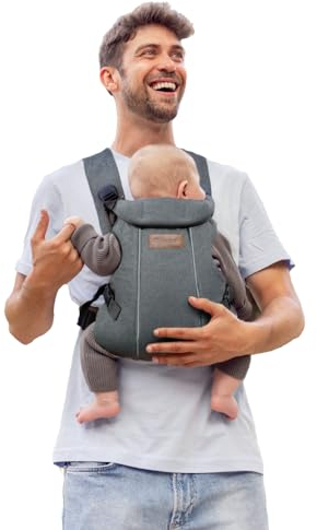 Jané Dual, Marsupio Porta Bebè Neonato, Zaino per Bebè Ergonomico, dalla Nascita fino a 15 kg, 3 Posizioni, Traspirante e Imbottita, Grigio