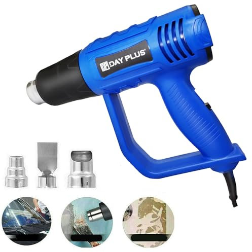 Pistola de calor para tubo termorretráctil, 2000 W, pistola de aire caliente a 300 °C y 600 °C, doble temperatura alta/baja, 3 boquillas para tubo termorretráctil, color azul