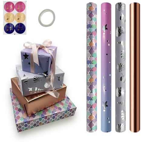 4 Rolls Metallic and Brilliant Gift Wrapping Paper, 43cm*3 Meter Birthday Wrapping Paper Roll,Suitable for Birthday, Party,Wedding,Baby Shower,Festival Gift Decorations