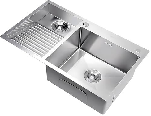 Mehrzweck-Waschbecken, Mit Waschbrett, Handwaschbecken Mit 4 Mm Dicker Platte, Edelstahl-Waschbecken, Arbeitsbecken Mit Ablaufgarnitur, Für Hauswirtschaftsraum, Keller(A,70x48x22cm)