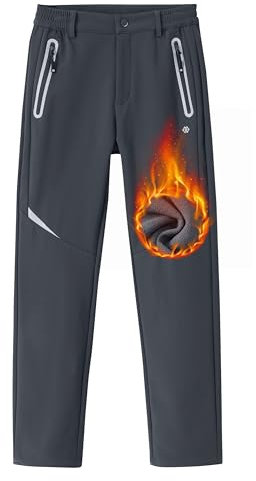 MoFiz Kids Waterproof Windproof Snow Ski Pants Boys Girls Outdoor Warm Winter Pants Thick Thermal Fleece Hiking Snowboard Rain Pants Grey Medium
