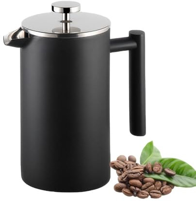 EHIOG French Press 1 Litro, Francesa Cafetera Acero Inoxidable, Cafetera con Triple Filtro de Acero Inoxidable y Paredes Aisladas, Se Puede Utilizar para Preparar Café, Té y Espuma de Leche