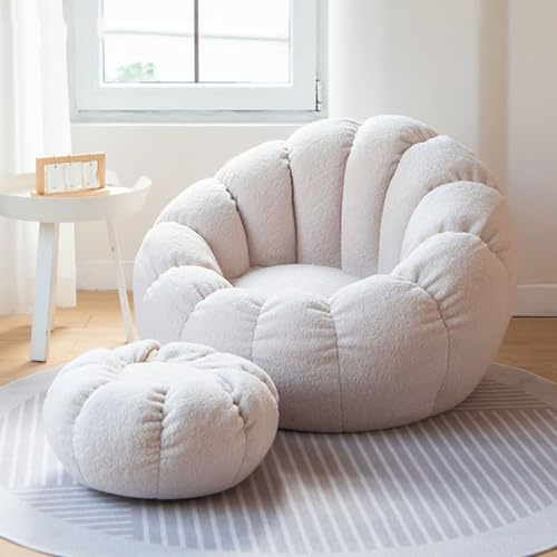 PacuM Lazy Sitzsack-Stuhlbezug, Sitzsack Bezug ohne Füllung Sessel aus Ultraweichem Teddy-Stoff Kürbis-Optik 85 x 65 cm für Outdoor & Indoor Gaming Entspannen,Weiß