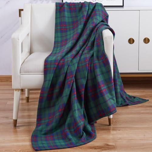 Adore Home Soft and Warm Double 150x200cm Tartan Check Printed Fleece Throw for Sofa Bed Travel Car Blanket (Green)