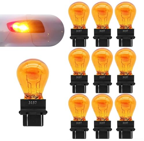 Gseigvee Pack-10 Car Brake Light, 3157 Vehicle Turn Signal Bulb, 12V 21/5W Dual Contact Automobile Lighting Accessories, Universal for Most Cars, Trucks and Vans (Amber)