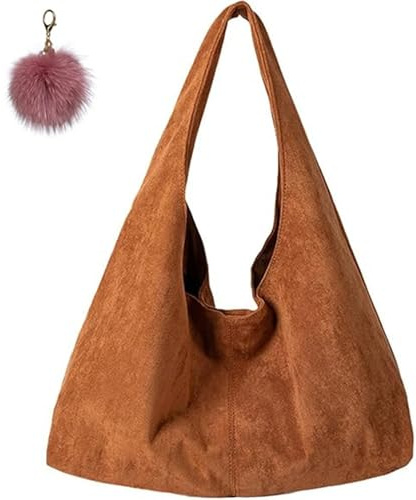 Generisch Women's Suede Tote Bag,Winter Retro Hobo Underarm Shoulder Bag for Commuting,Large Capacity Slouchy Purse Work Handbag